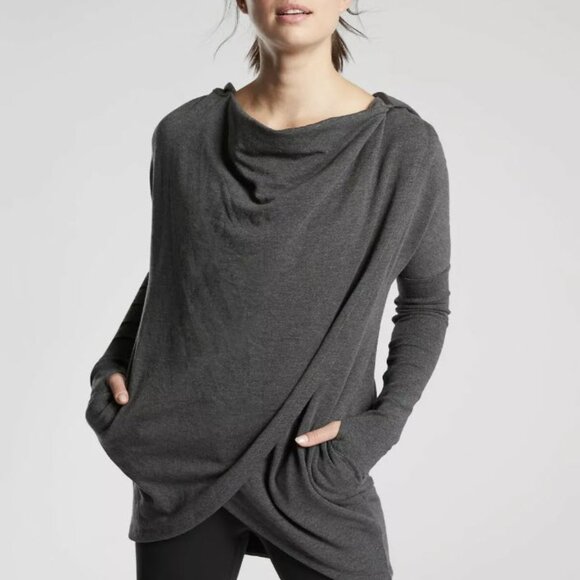 Athleta Purana Wrap Size small Grey heather. Hooded with pockets very soft cozy - Picture 3 of 9